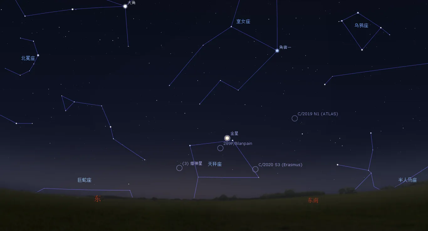 2020/12/4凌晨，金星与彗星的位置示意图