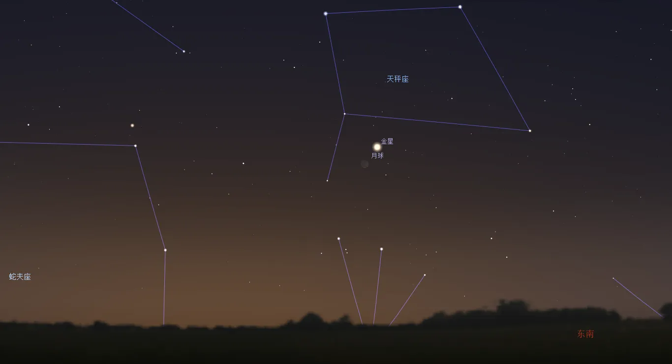2020/12/13清晨，金星与月球接近示意图
