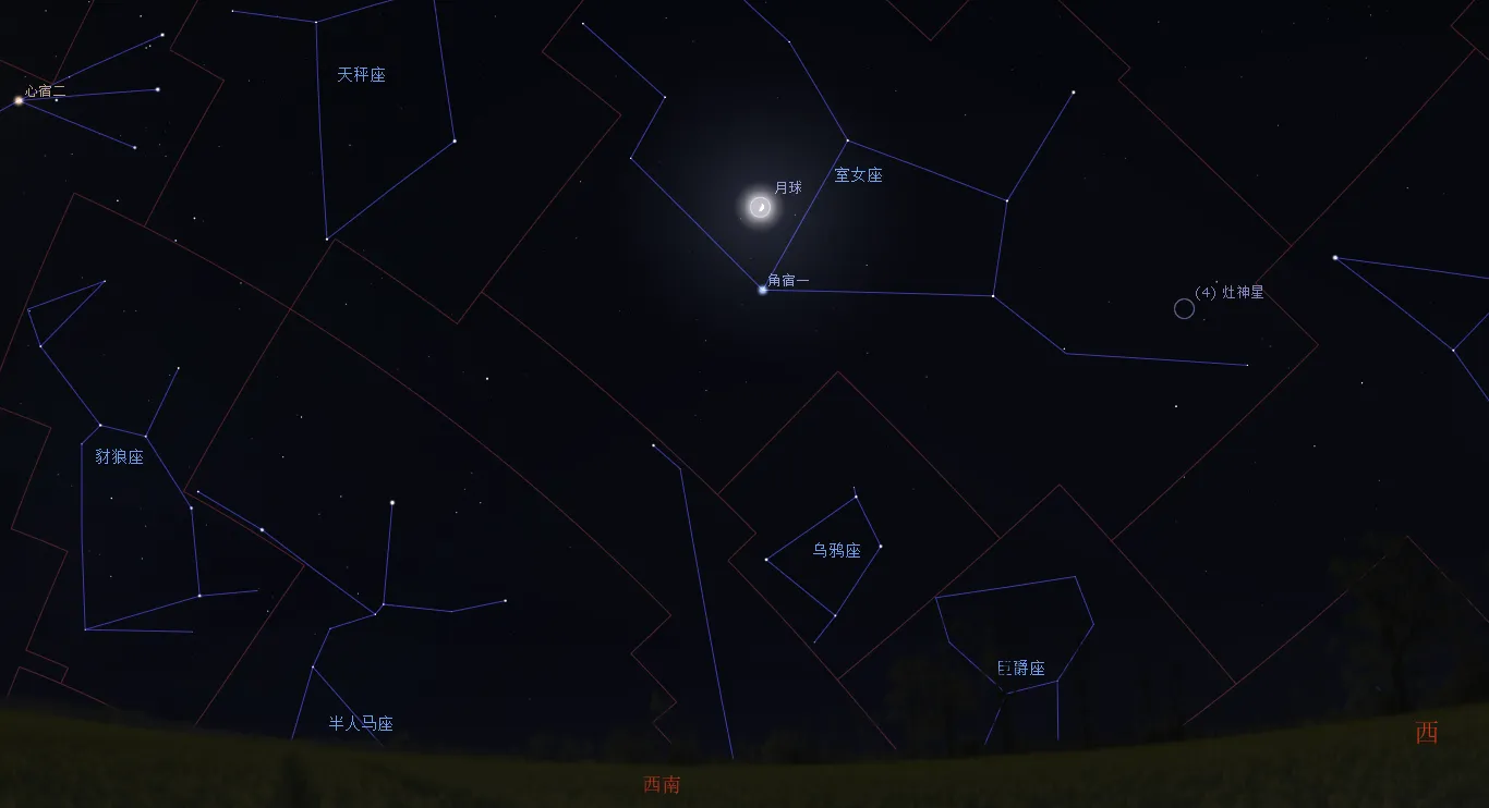 2021/7/12傍晚所见的角宿一与月球示意图