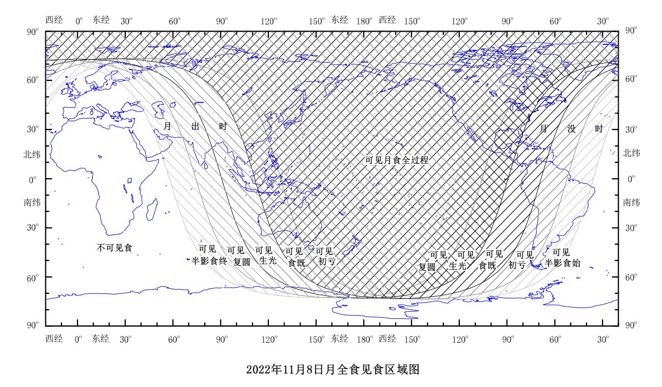 2022年11月8日月全食可见区域图